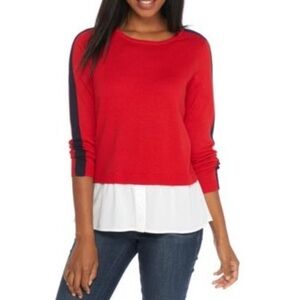 Crown & Ivy 2Fer Sweater Red w/ White Shirt Tail S
